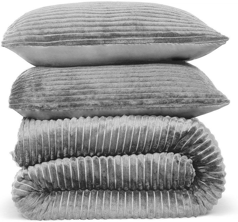 DoubleDry - Dekbedovertrek Rib Flanel - Grijs - Tweepersoons 200x220 cm + 2 Kussenslopen