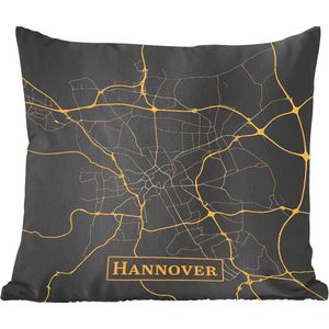 Sierkussens - Kussentjes Woonkamer - 60x60 cm - Kaart - Hannover - Minimalisme - Goud - Zwart