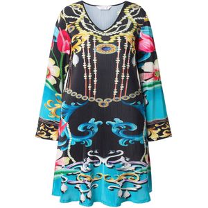 MIAMODA - Dames - Tuniek A-lijn geplooid met all-over print - Zwart - Maat 42