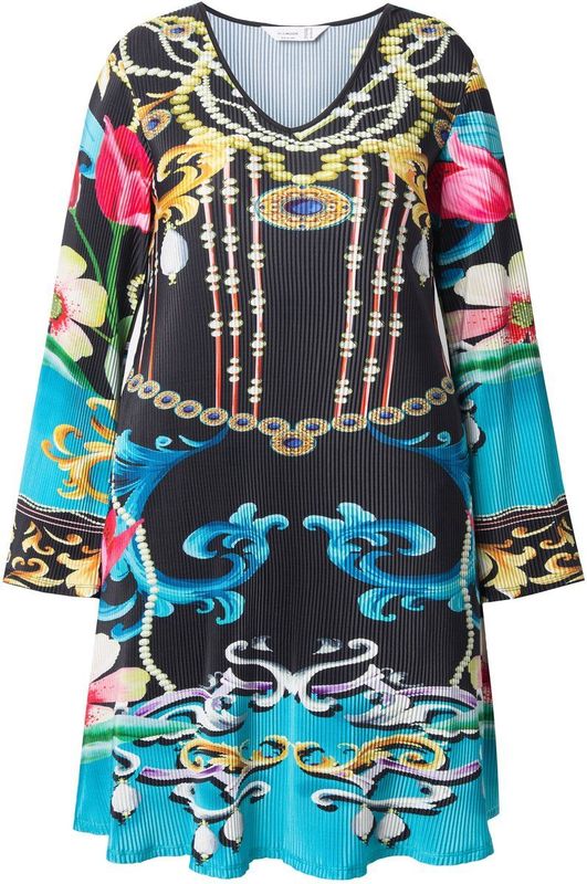 MIAMODA MIAMODA - Dames - Tuniek A-lijn geplooid met all-over print - Zwart - Maat 42