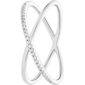Lucardi Dames Zilveren ring gekruist met zirkonia - Ring - 925 Zilver - Zilverkleurig - 15.5 / 49 mm