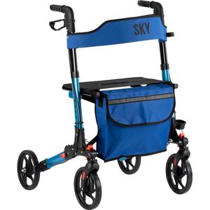 Sky - Special Edition - Lichtgewicht Rollator - Blauw - Dubbel Opvouwbaar - Met Stokhouder, Tas en Rugband