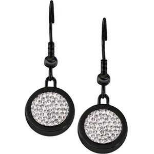 Quiges RVS Schroefsysteem Oorhangers Oorbellen Zwart met Verwisselbare Zirkonia Wit Mini Munt Set - ECOS264