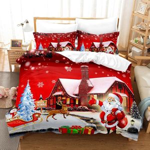 Kerstbeddengoed, kerstbeddengoedset, met kerstman en eland sneeuwpoppatroon, dekbedovertrek set met 2 kussenslopen, kerstcadeau voor kinderen en tieners, A, 200 x 200 cm