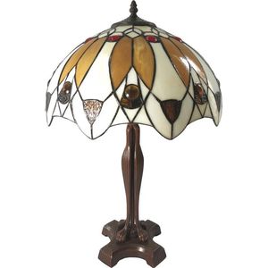 LumiLamp Tiffany Tafellamp Ø 41x57 cm Beige Bruin Glas Tiffany Bureaulamp