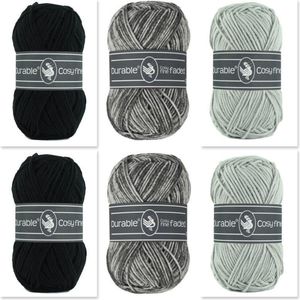 Set van 6 bollen katoen en acryl garen - Cosy fine en Cosy fine faded - grijs