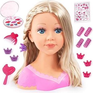 Speelgoed - Poppen - Super Model kaphoofd voor make-up en hairstyling met accessoires - Haarstylingaccessoires - Blond - Creatieve coupe - borstel, kam, krulspelden en haarklemmen