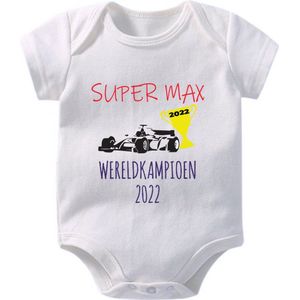 Hospitrix Baby Rompertje met Tekst ""Super MAX 2022"" R7 - Maat S - 0-3 maanden - 50/56- go max - Korte Mouw - Cadeau - Zwangerschap - Aankondiging -  Verstappen - Romper