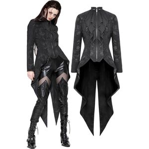 Dark in Love - Vintage Gothic Jacquard Tailcoat With Slits Jacket - 2XL - Zwart