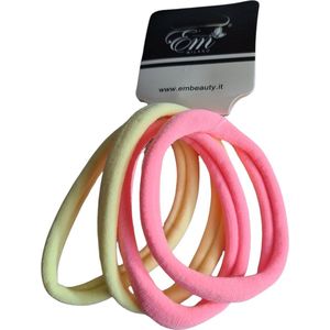 EM Milano Haarelastieken - 4 Stuks - Roze/Geel