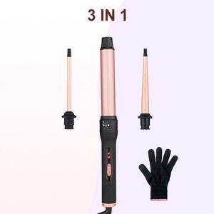Drie-in-één krultang, multifunctionele haarpermanent, roze/zwart, 21mm-30mm