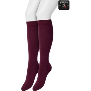 Bonnie Doon Dames Kniekousen Donker Rood maat 35/38 - 2 paar - Knie Kousen - 2-pack - Multipack - Uitstekend draagcomfort - Cotton Knee High - Zakt niet af - Effen - OEKO-TEX - Donkerrood - Wijn Rood - Bordeaux - Wine - OL834302.396