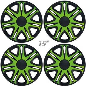 Wieldoppen NASCAR-MONSTER 15 inch groen/zwart (set a 4 stuks in doos)