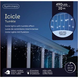 Lumineo ijspegelverlichting - 490 LED - koud wit - 20 meter - kerstverlichting