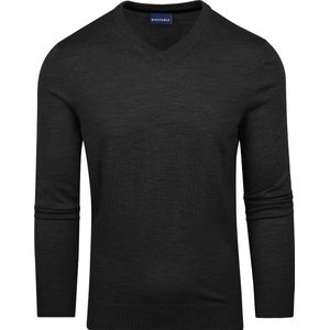 Suitable - Merino Pullover V-Hals Antraciet - Heren - Maat M - Slim-fit