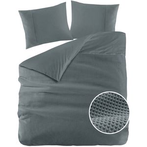 Papillon Dekbedovertrek Mendoza Wafel Donker Groen Tweepersoons 200x200/220 cm - Hoogwaardige Percale Katoen Super Zacht