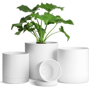 Bloempot Set van 4 Rond Plantenpot met Bewateringssysteem - Binnen Buiten Decoratie Thuis Kantoor Zwart