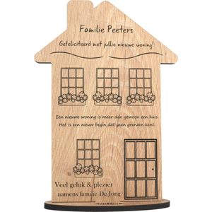 Huis nieuwe woning - houten wenskaart - kaart van hout - verhuisd - verhuizing - gepersonaliseerd - 17.5 x 25 cm