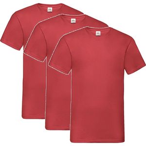 3 Pack Fruit of the Loom V Hals Maat XXXL (3XL) Valueweight Kleur Rood