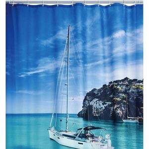 Douchegordijn Sailboat 180x200 cm - Douchegordijn zeilboot oceaan zee