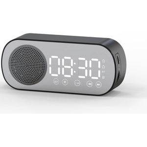 Bluetooth speaker wekker - met LED spiegeldisplay, radio, weersvoorspelling - twee alarmen met hoog volume, geschikt voor diepe slapers - zwart