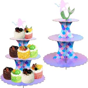 Zeemeermin Cupcake Standaard - Taartstandaard Set - 3 lagen - Herbruikbaar - Karton - Bruiloft Verjaardag Babyshower Middagthee
