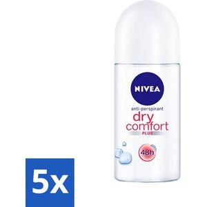 5 x Nivea - Deo Roll-On - Dry Comfort Plus - 48 Uur Lang Werkend - 50 ml - Nivea Deo Roll-on - Anti-transpirant - 48 Uur Bescherming - Dry Comfort Plus - Zweetbehandeling