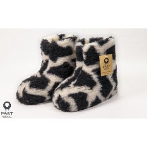 Wollen sloffen - laars model - zwart wit - maat 42