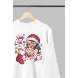 Foute kersttrui - I will jingle your bells - Wurban Wear | 18+ | Grappige sweater | Leuk cadeau | Unisex sweater | Oversized sweater | Kersttrui heren | Foute kerstkleding | Kerst sweater | Kersttrui dames | Foute kersttruiendag 2025 | Wit