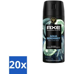 20 x Axe Deodorant Bodyspray Aqua Bergamot 150 ml - Geur - Bergamot - Salie - Jeneverbes - Luxe Geur