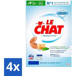 Le Chat Sensitive - Waspoeder - Witte en Gekleurde Was - Marseille & Aloë Vera - 38 Wasbeurten - Voordeelverpakking - 4 stuks