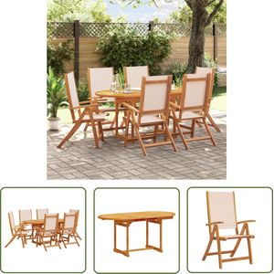 The Living Store 7-delige Tuinset massief acaciahout en textileen - Tuinmeubles - Acacia Hout - Eetkamerset - Buitenshuis Eten - Tuintafel