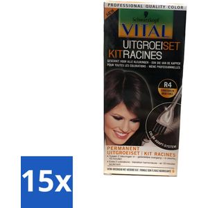 15 x Schwarzkopf Vital - Haarverf - Uitgroeiset - R4 Donkerbruin - 60 ml - Schwarzkopf Vital