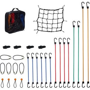 Relaxdays snelbinders set van 30 - zeilklemmen - spinbinders - bagagenet - gekleurd