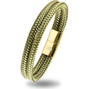 Touw Armband Heren Groen - Goudkleurig Dames en Heren 18,5cm Galeara Design NOA met geschenkverpakking