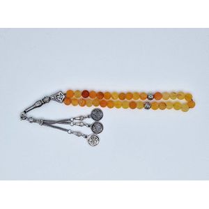 Handgemaakte tesbih ""tasbih"" natuursteen "" Oranje frosted agaat "" - Aantal kralen 33 - Diameter kralen 8 MM - met metaal tassel ""model 3"" - Een mooi cadeau-idee