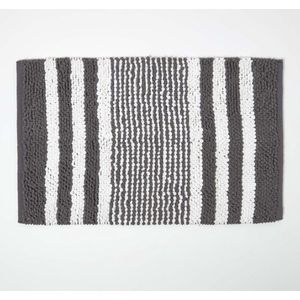 Homescapes Chenille badmat antraciet-witte strepen van 100% katoen, 50 x 80 cm