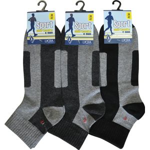 Heren shortsocks- sportsokken- katoen - 12 paar- grijs met zwart - 39/42-naadloos