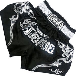 Fluory Muay Thai Short Kickboks Broek Tribal Zwart Zilver MTSF53 - XXXL
