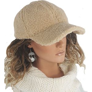 Warme teddy cap pet winterpet dames kleur beige maat one size verstelbaar
