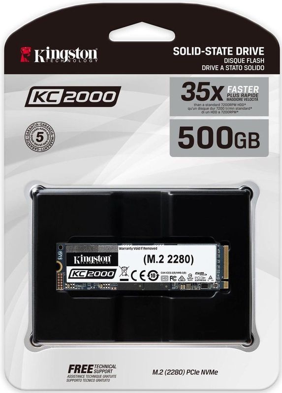 Kingston - KC2000 - SSD - 500 GB - NVMe PCIe, 3200/2200MB/s, 256-bit AES Versleuteling