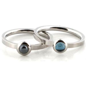 MelanO Stainless Steel Ring Set Blue Topaz/Hematite