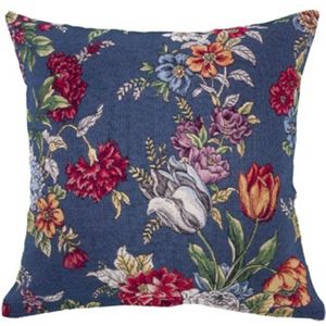 Kussenhoes - Luxe gobelin - Kate Navy - Donker Blauw met kleurige bloemen