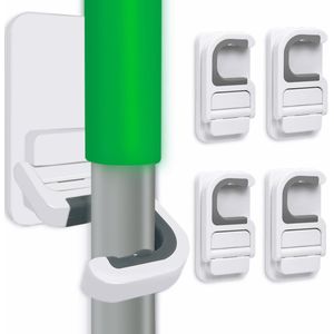 Bezem Ophangsysteem - 4 Stuks - Bezemhouder - Bezem Houder Systeem - Mop Houder - Zonder Boren - Zelfklevend Mop Houder - Gereedschapshouder - Wandmontage - Badkamer Accessoires - Keuken Opbergrek - Tuingereedschap - Voor Mop En Bezem - Wit