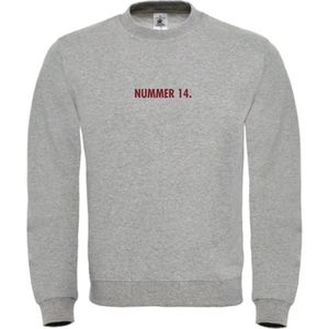 Sweater Grijs S - nummer 14 - Bordeaux rood - soBAD. | Sweater unisex | Sweater man | Sweater dames | Voetbalheld | Voetbal | Legende