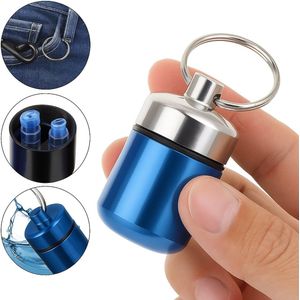 Pillendoosje Met Sleutelring I Pillendoos I Medicijn doosje I Pil Box I Pillenkoker I Sleutelbos | Waterdicht I Aluminiumlegering I Blauw/Zilver