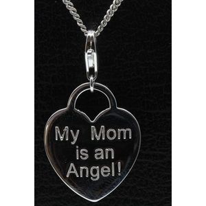 Zilveren Hart My Mom is an angel hanger én bedel