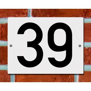Huisnummerbord Wit - Nummer 39 - 15 x 12 cm - incl. bevestiging | - naambord - nummerbord - voordeur