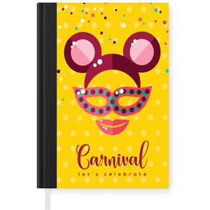 Notitieboek - Schrijfboek - ""Carnival"" met masker op een gele achtergrond - Notitieboekje klein - A5 formaat - Schrijfblok