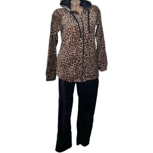 Huispak - Vrijetijdspak - Velours - 3340 Panterprint met Rits - Bruin/Zwart